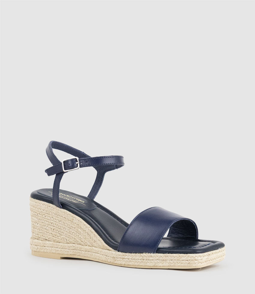 MARILYN Square Toe Sandal Espadrille in Navy - Edward Meller