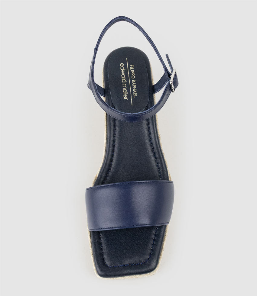 MARILYN Square Toe Sandal Espadrille in Navy - Edward Meller
