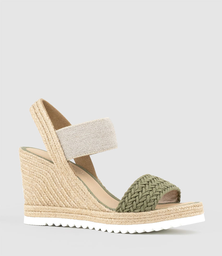 MERCEDES Elastic Crochet Espadrille in Khaki - Edward Meller