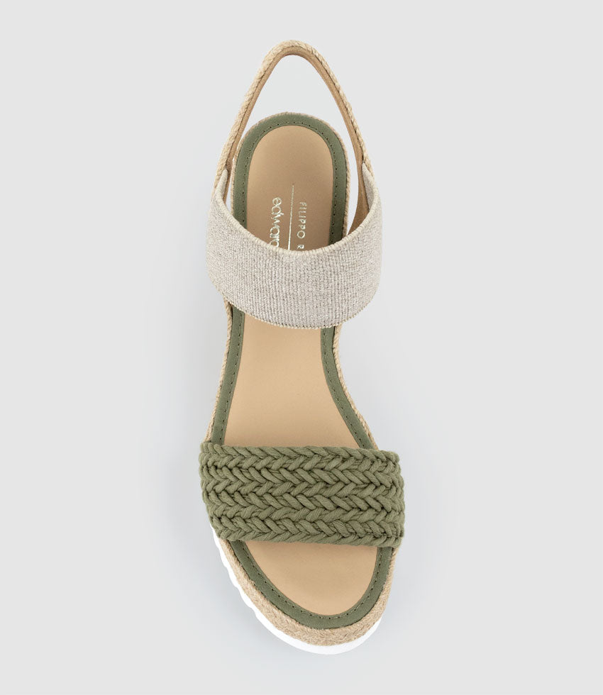 MERCEDES Elastic Crochet Espadrille in Khaki - Edward Meller