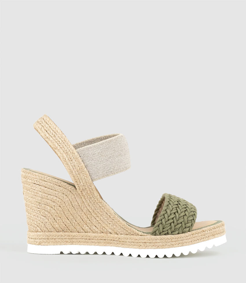 MERCEDES Elastic Crochet Espadrille in Khaki - Edward Meller