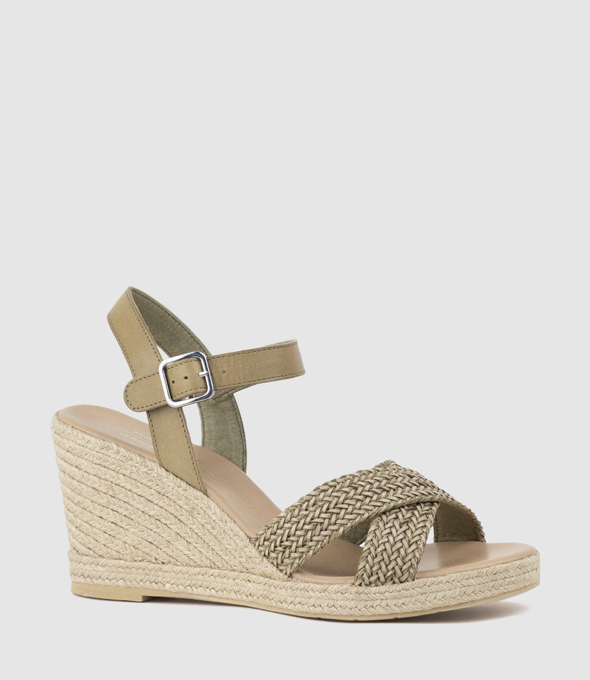 MERRYL Crossover Sandal Espadrille in Khaki - Edward Meller