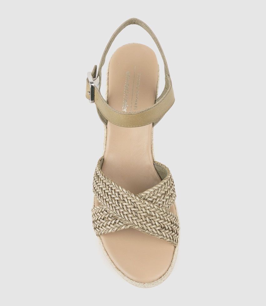 MERRYL Crossover Sandal Espadrille in Khaki - Edward Meller