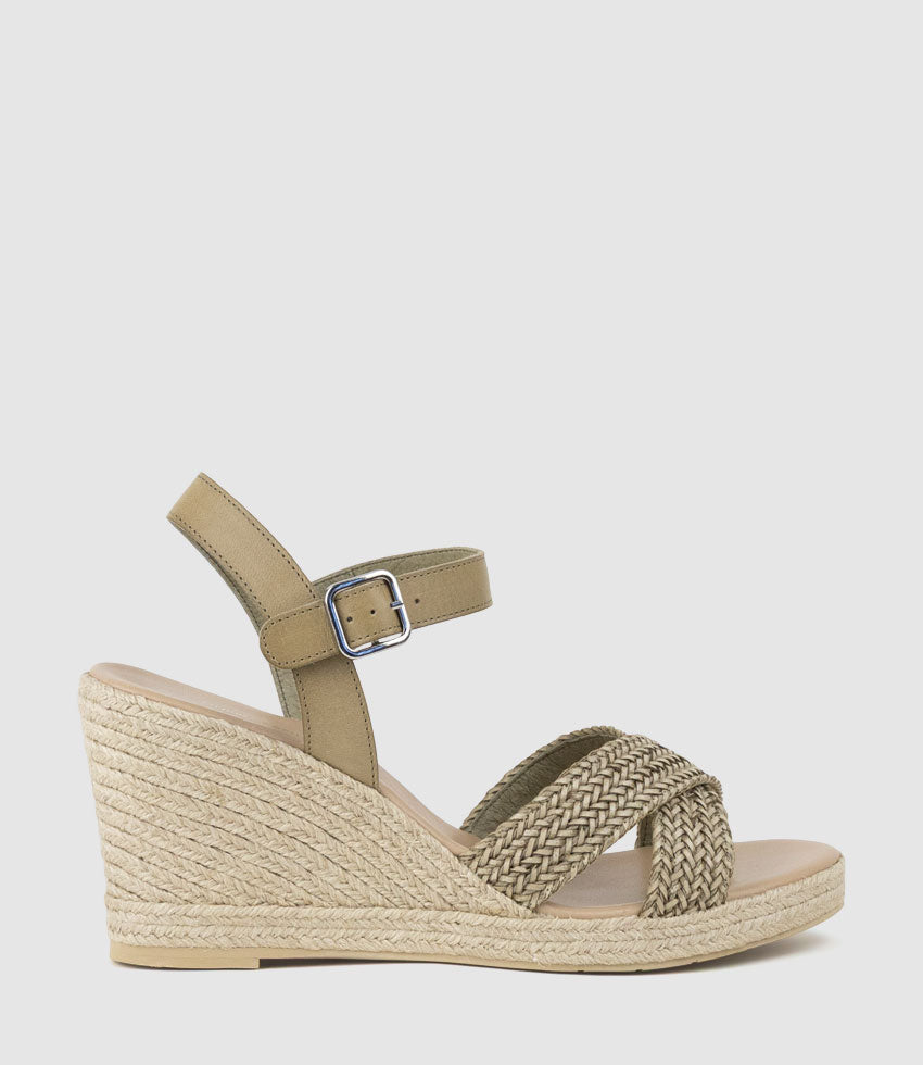 MERRYL Crossover Sandal Espadrille in Khaki - Edward Meller