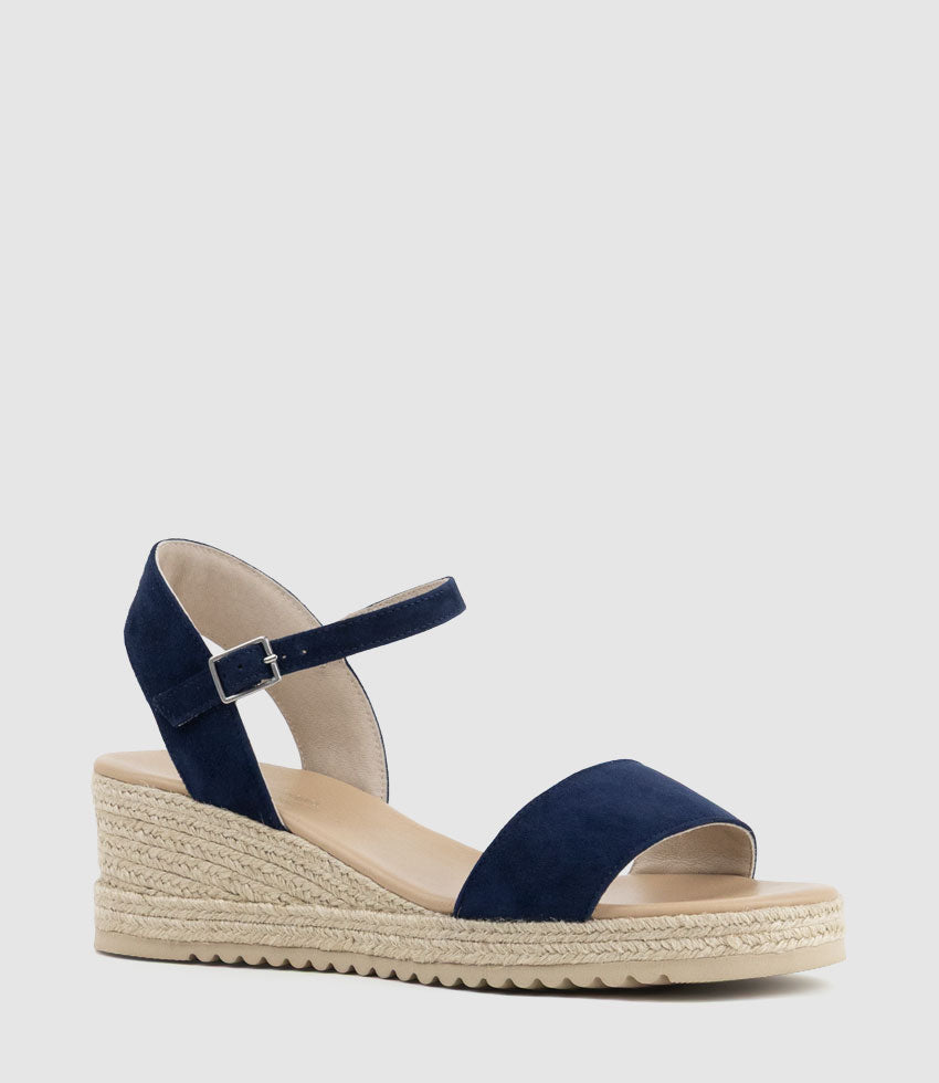 MIARA Single Strap Low Espadrille in Navy Suede - Edward Meller