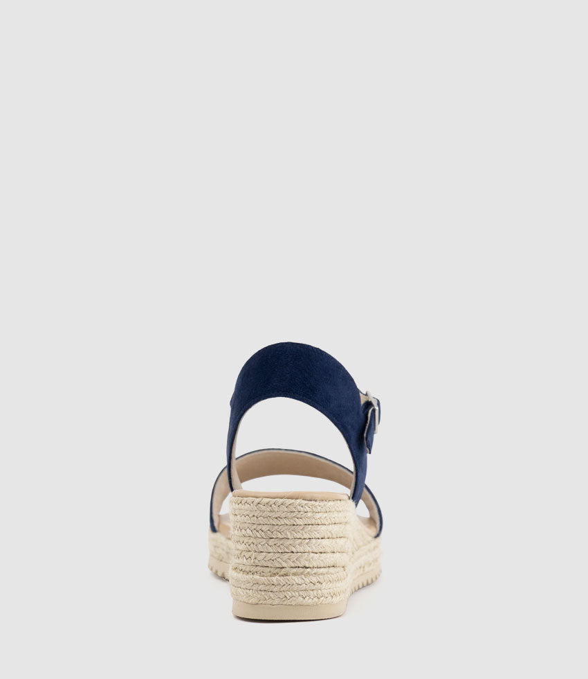 MIARA Single Strap Low Espadrille in Navy Suede - Edward Meller