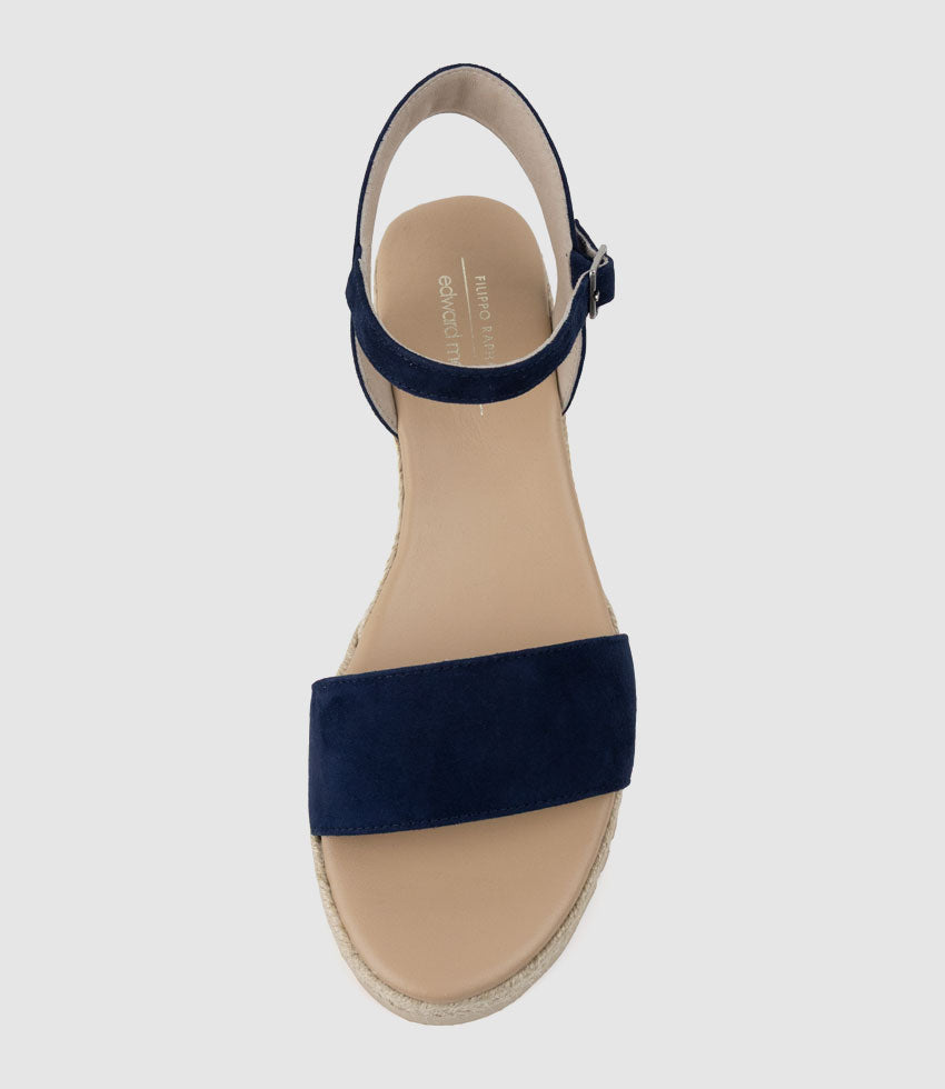 MIARA Single Strap Low Espadrille in Navy Suede - Edward Meller