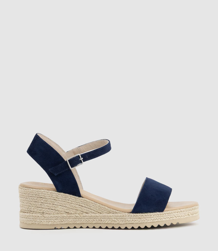 MIARA Single Strap Low Espadrille in Navy Suede - Edward Meller