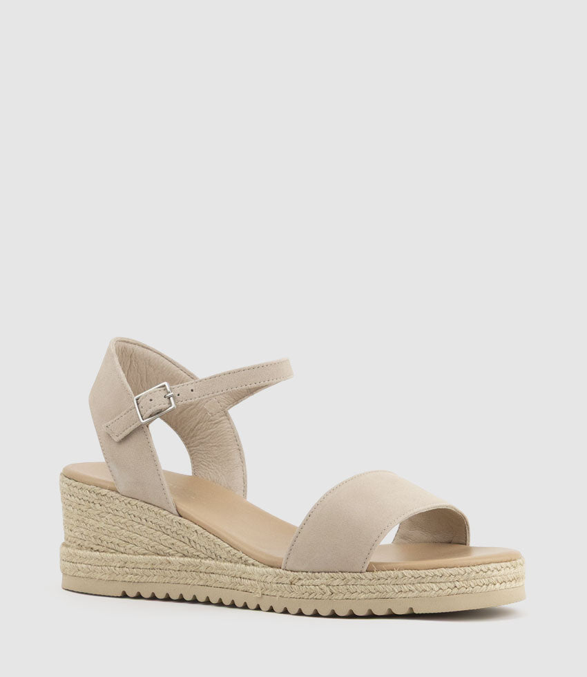 MIARA Single Strap Low Espadrille in Taupe Suede - Edward Meller