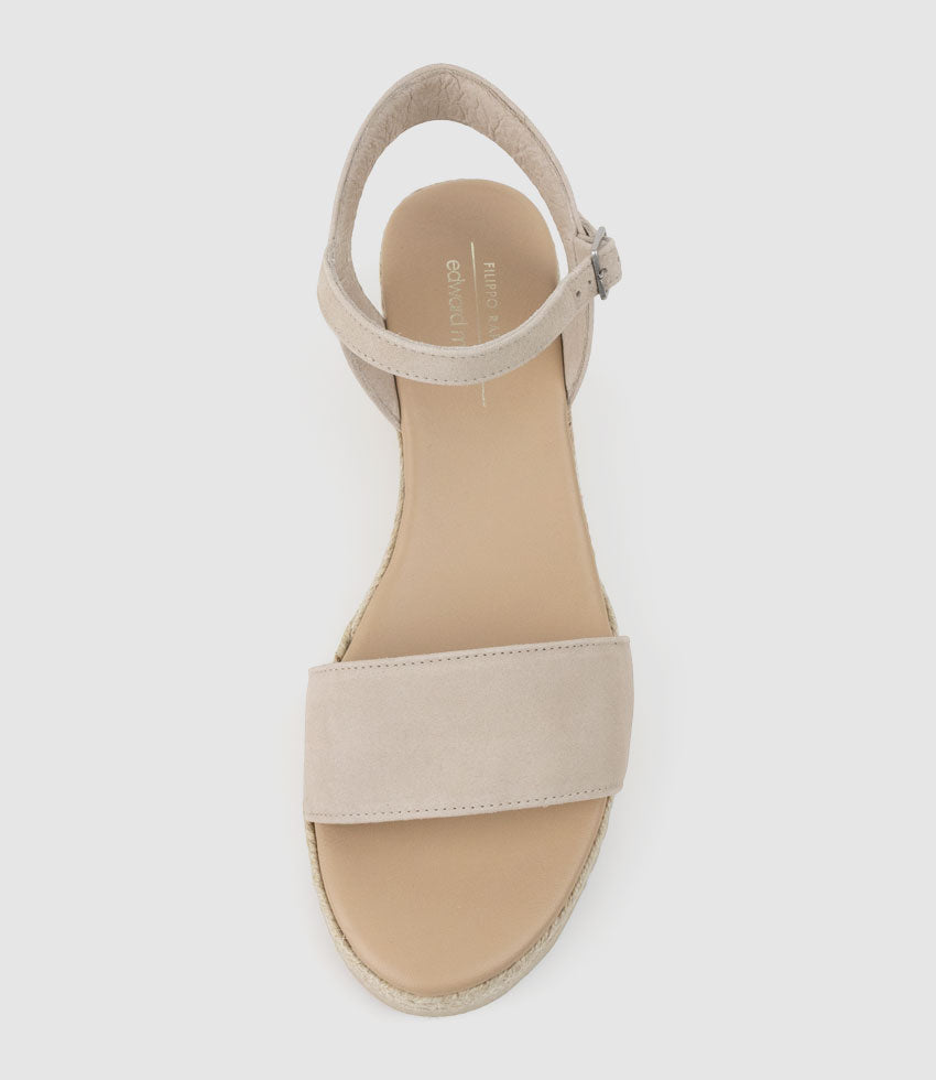 MIARA Single Strap Low Espadrille in Taupe Suede - Edward Meller