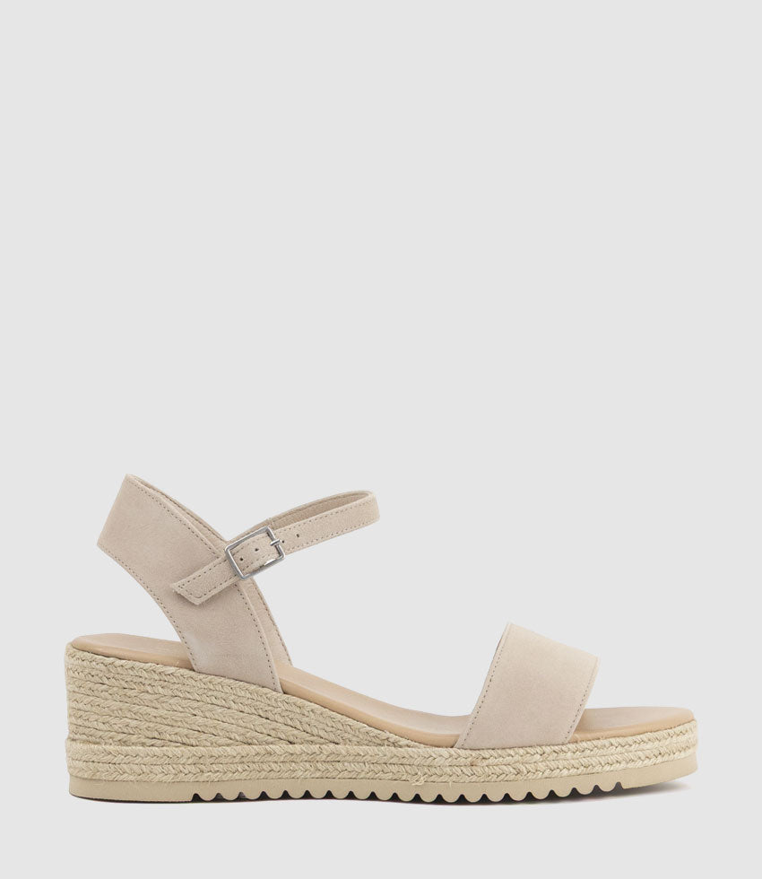 MIARA Single Strap Low Espadrille in Taupe Suede - Edward Meller