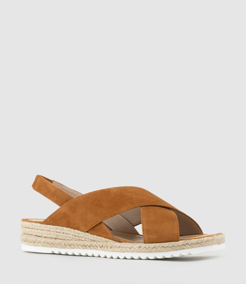 MINDARA Crossover Sling Low Espadrille in Tan Suede - Edward Meller