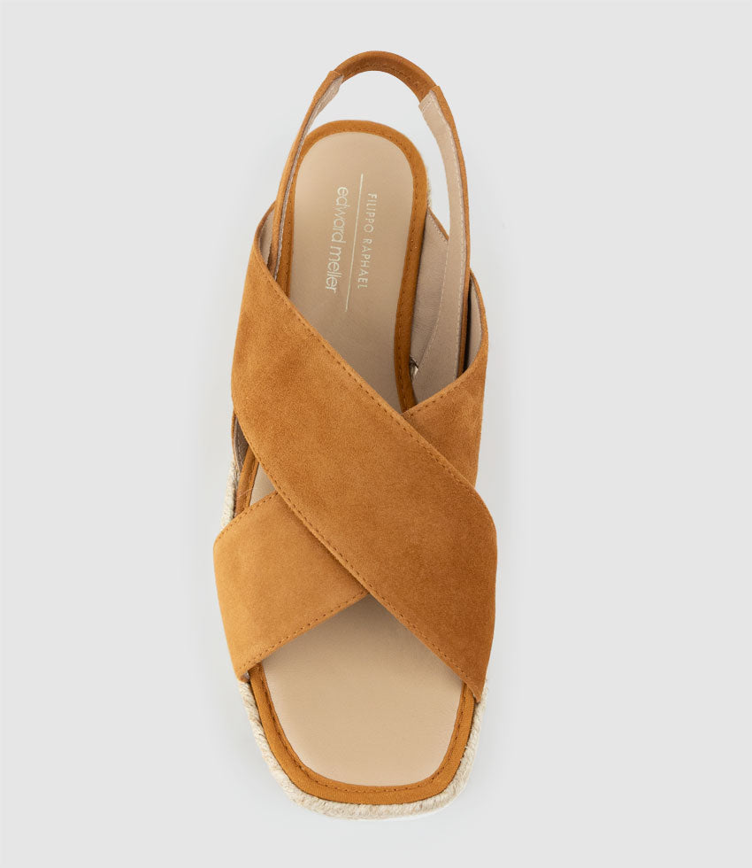 MINDARA Crossover Sling Low Espadrille in Tan Suede - Edward Meller