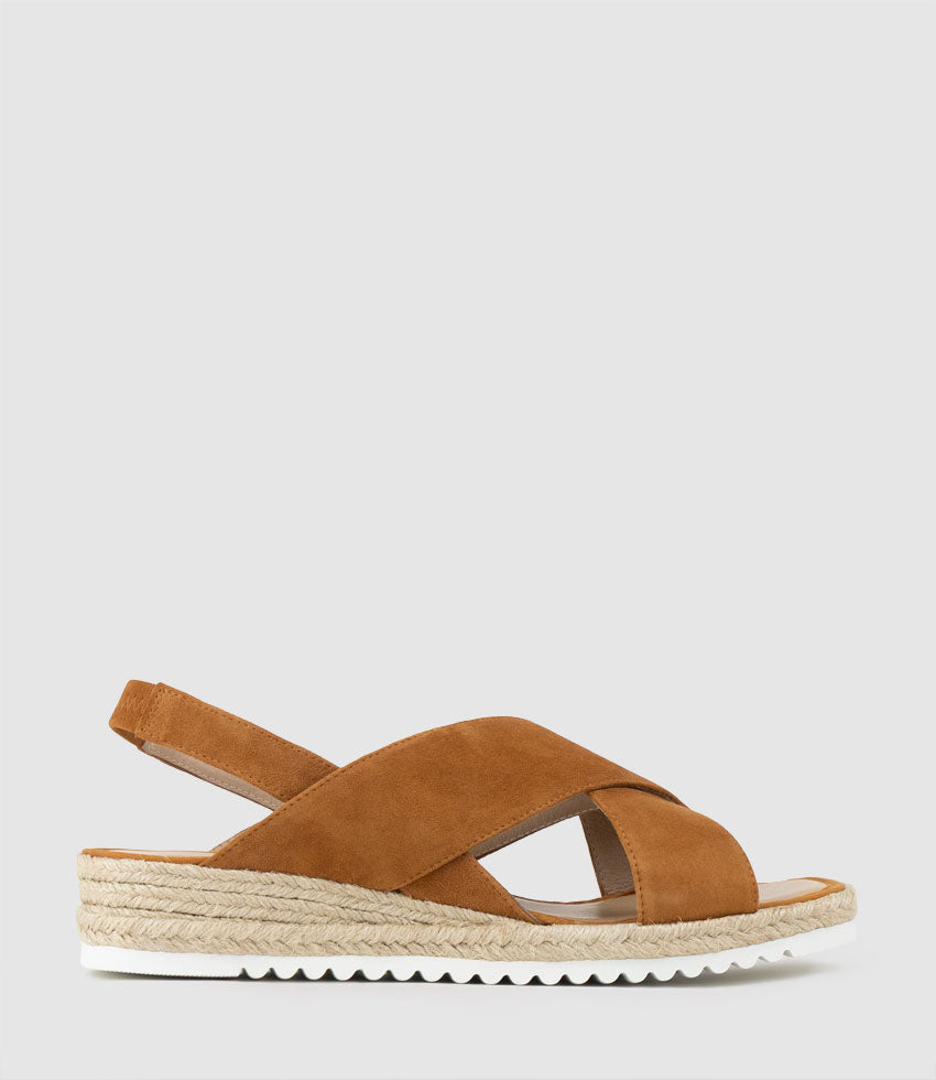 MINDARA Crossover Sling Low Espadrille in Tan Suede - Edward Meller