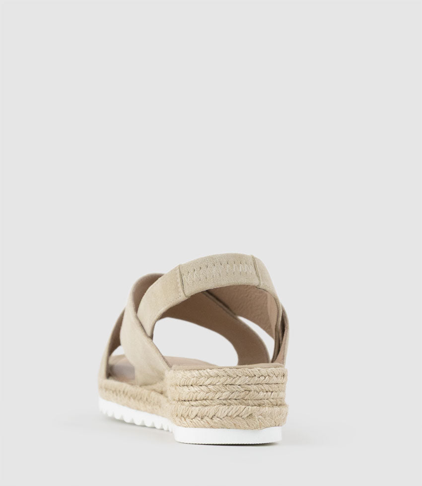 MINDARA Crossover Sling Low Espadrille in Taupe Suede - Edward Meller