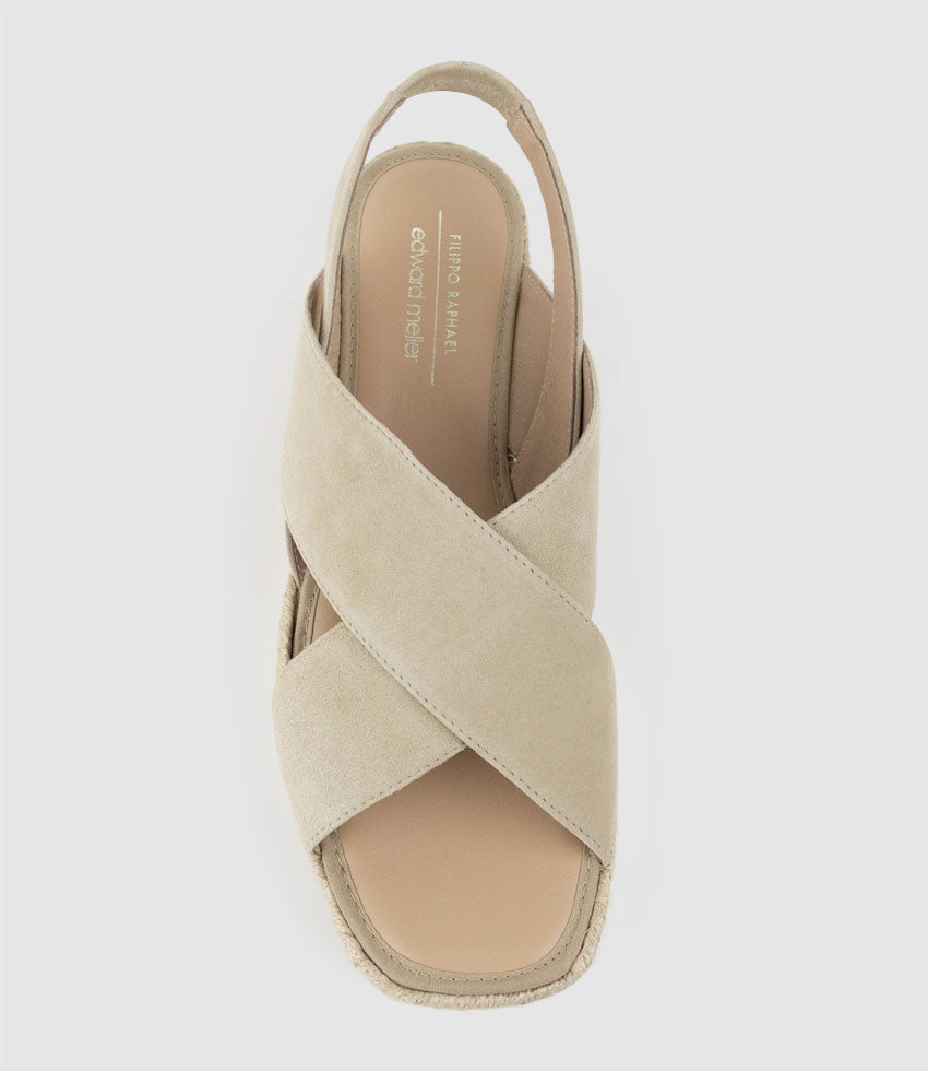 MINDARA Crossover Sling Low Espadrille in Taupe Suede - Edward Meller