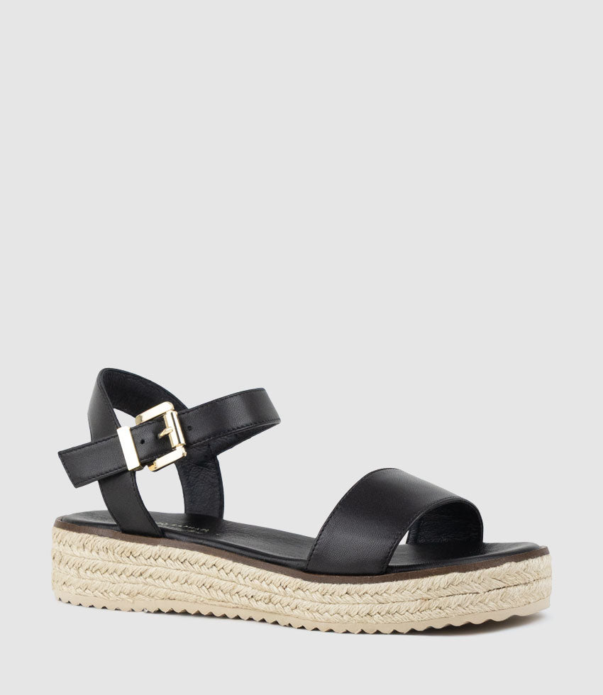 MINDI Flat Sandal Espadrille in Black - Edward Meller