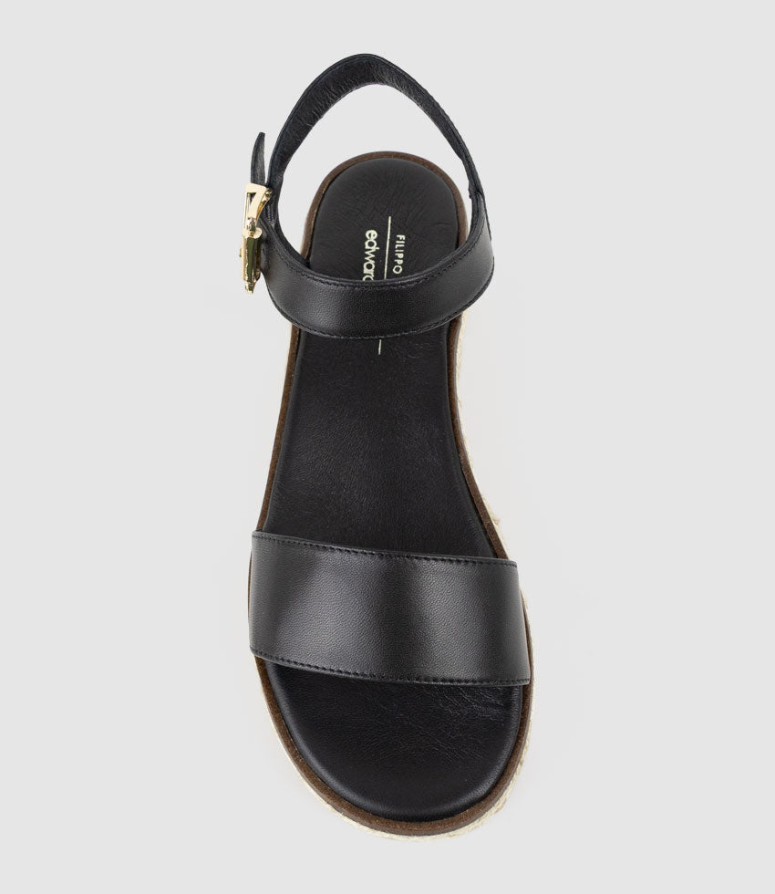MINDI Flat Sandal Espadrille in Black - Edward Meller