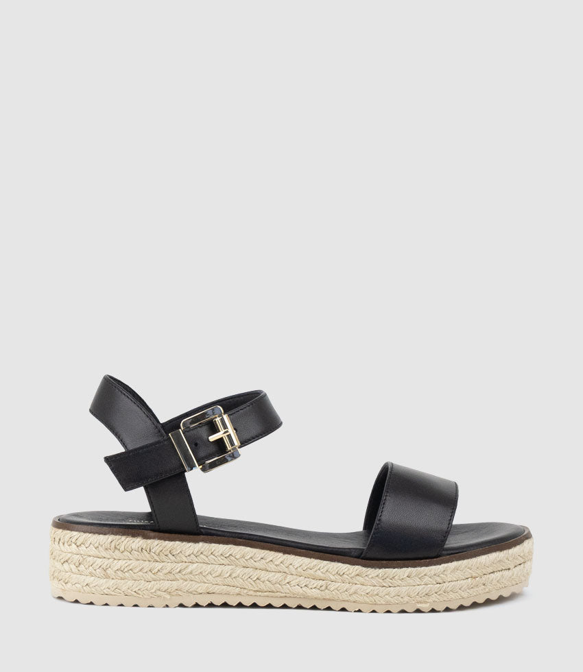 MINDI Flat Sandal Espadrille in Black - Edward Meller