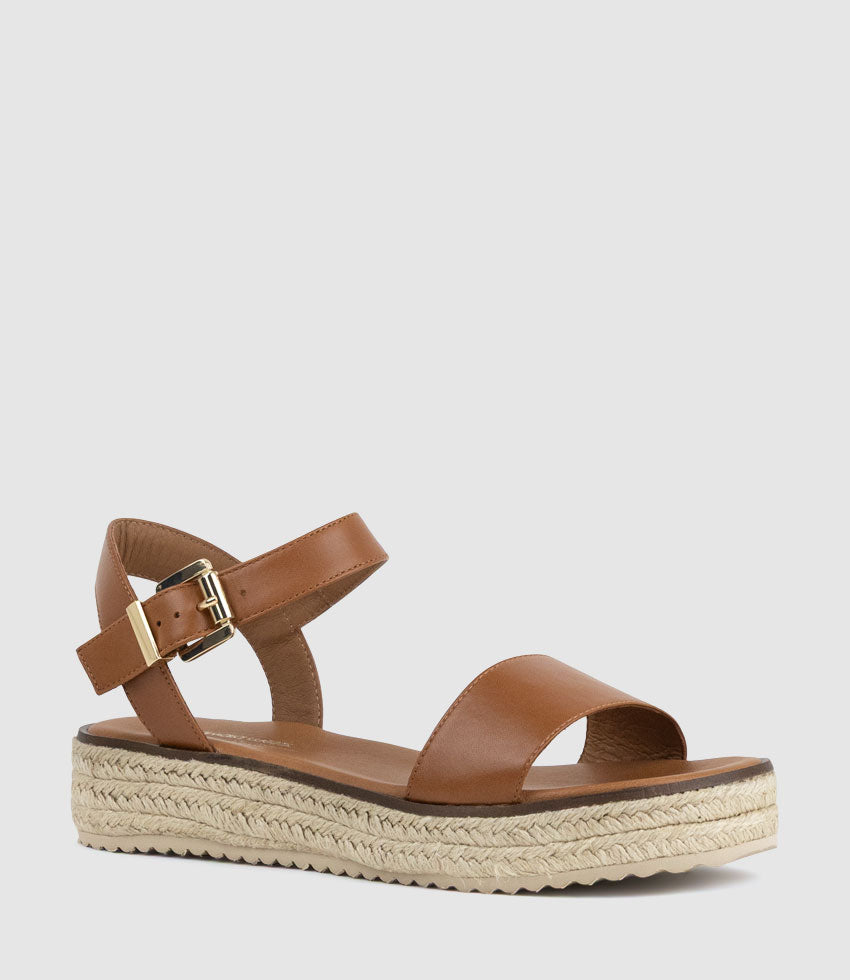 MINDI Flat Sandal Espadrille in Tan - Edward Meller