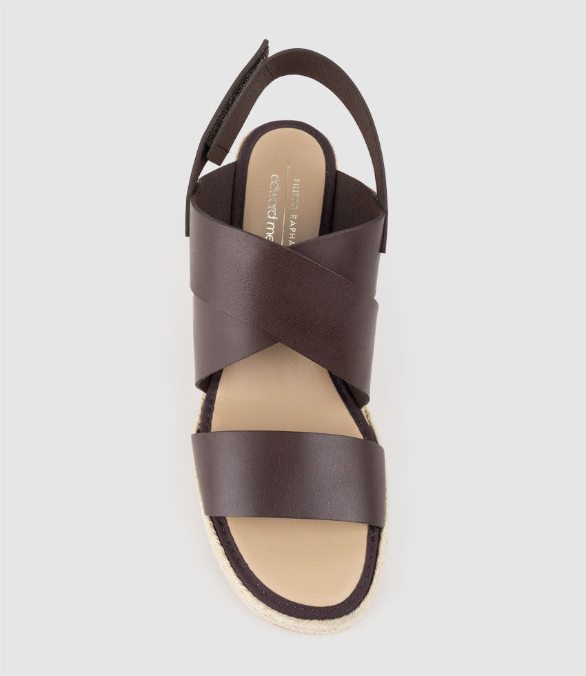 MYSTEL Crossover Sandal on Espadrille in Brown - Edward Meller