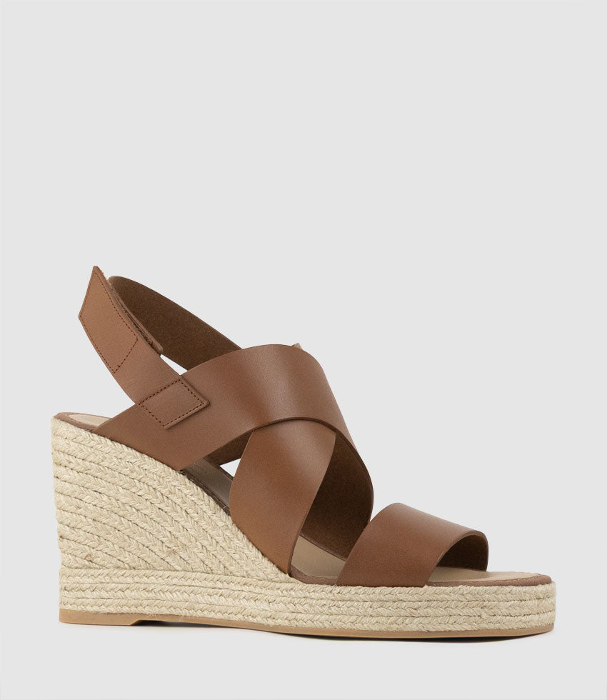 MYSTEL Crossover Sandal on Espadrille in Tan - Edward Meller