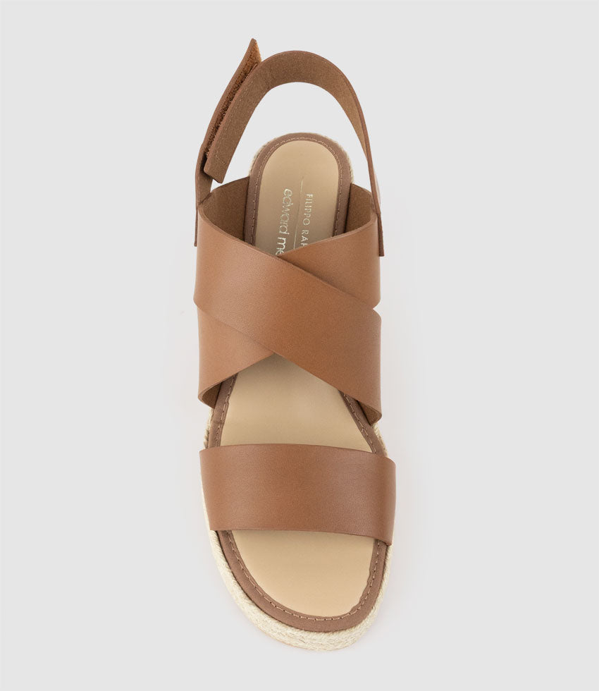 MYSTEL Crossover Sandal on Espadrille in Tan - Edward Meller