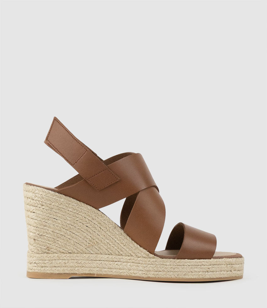 MYSTEL Crossover Sandal on Espadrille in Tan - Edward Meller