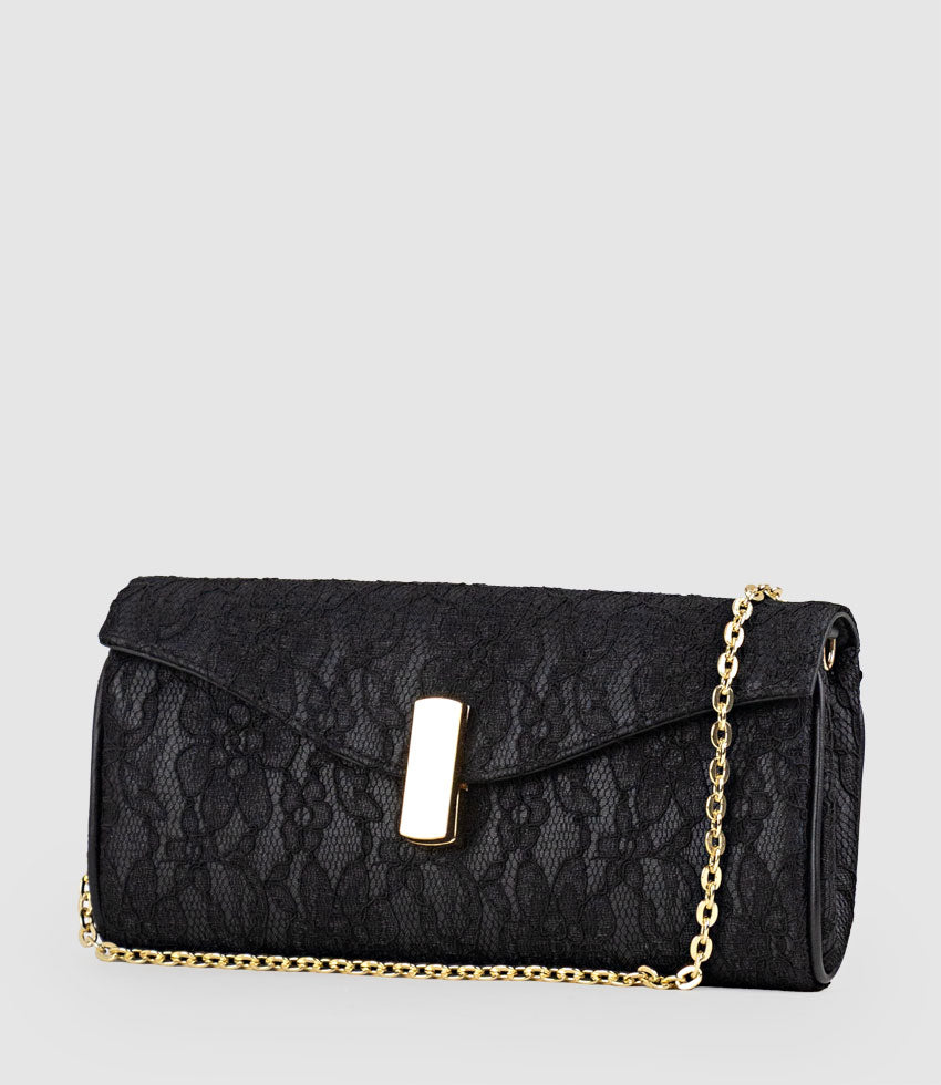 NAIA Foldover Clutch in Black Lace - Edward Meller