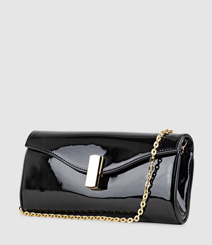 NAIA Foldover Clutch in Black Patent - Edward Meller