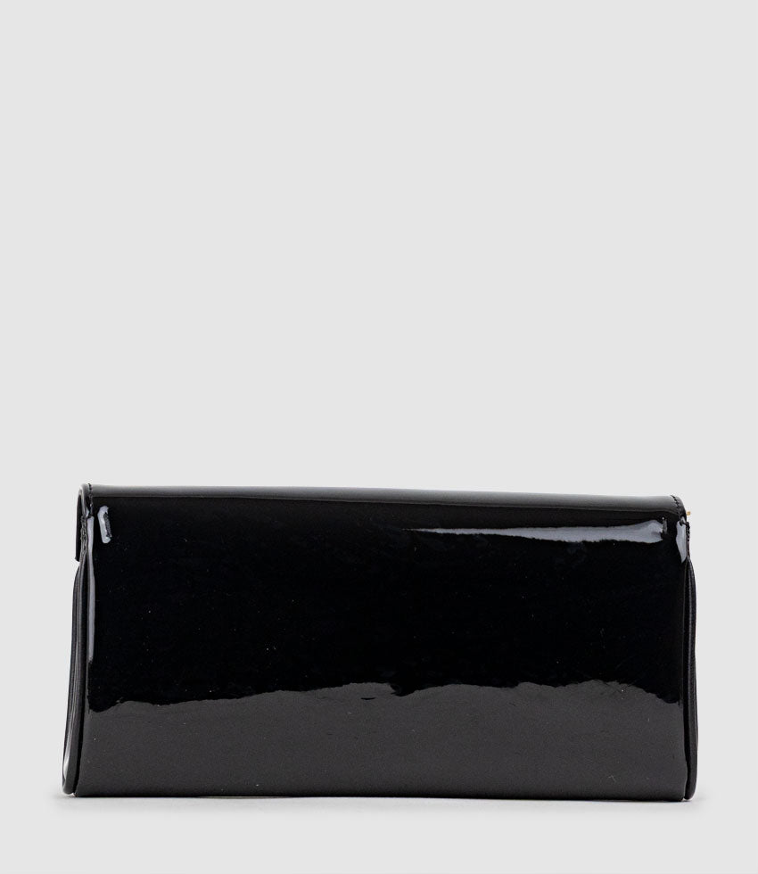 NAIA Foldover Clutch in Black Patent - Edward Meller