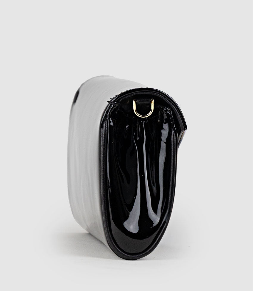 NAIA Foldover Clutch in Black Patent - Edward Meller