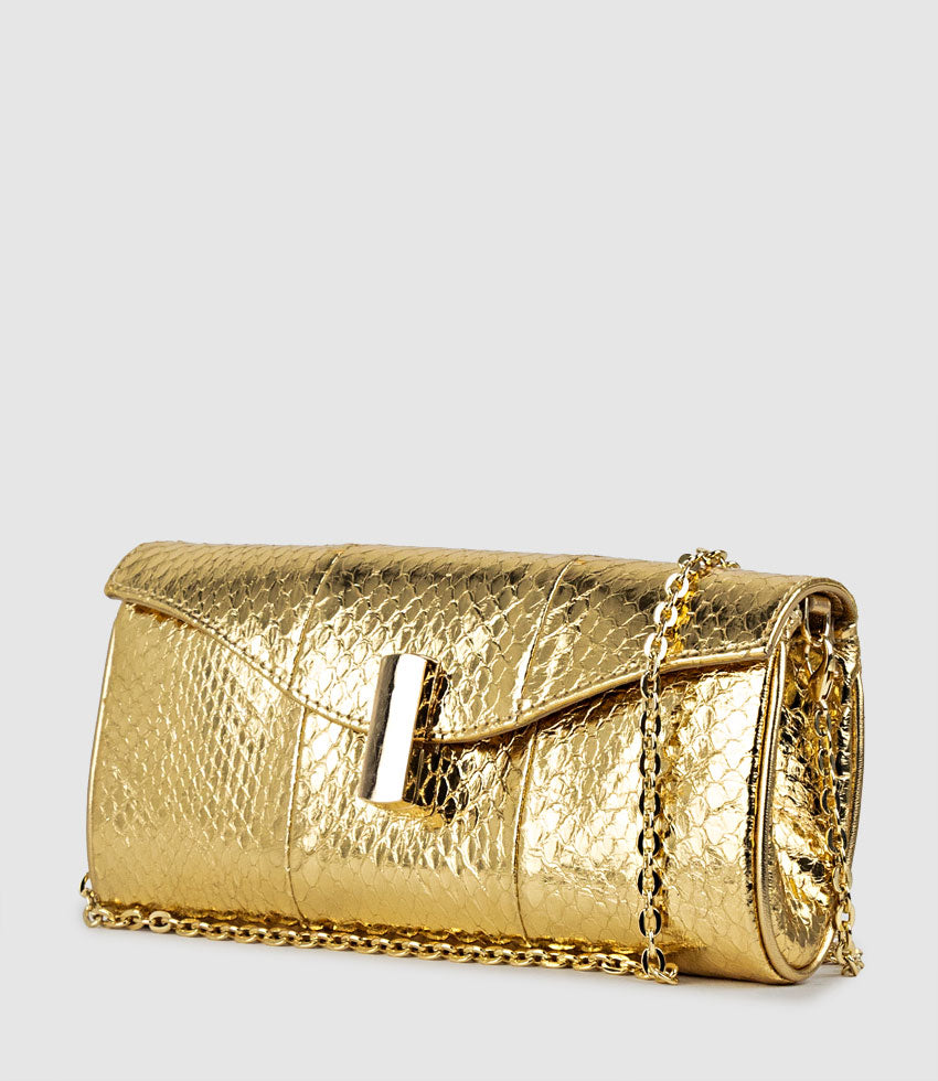 NAIA Foldover Clutch in Gold Snake - Edward Meller