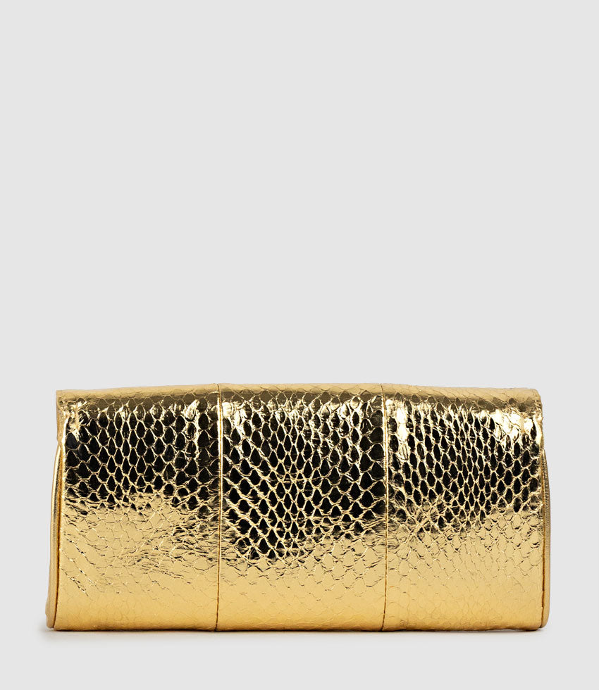 NAIA Foldover Clutch in Gold Snake - Edward Meller