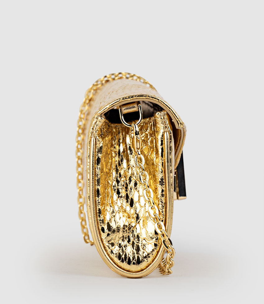NAIA Foldover Clutch in Gold Snake - Edward Meller