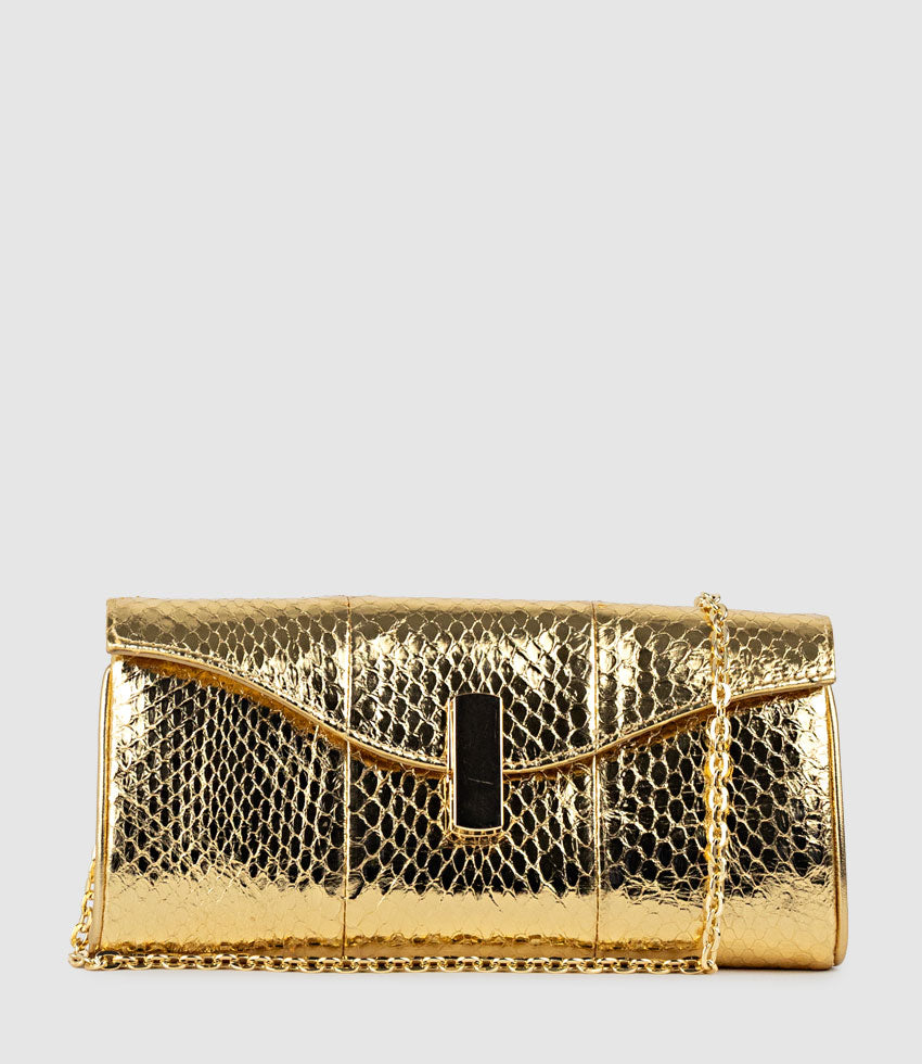 NAIA Foldover Clutch in Gold Snake - Edward Meller