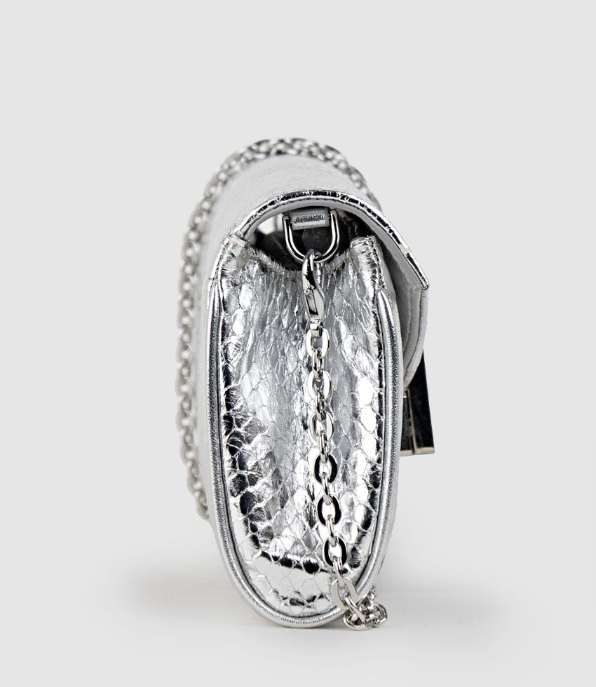 NAIA Foldover Clutch in Silver Snake - Edward Meller
