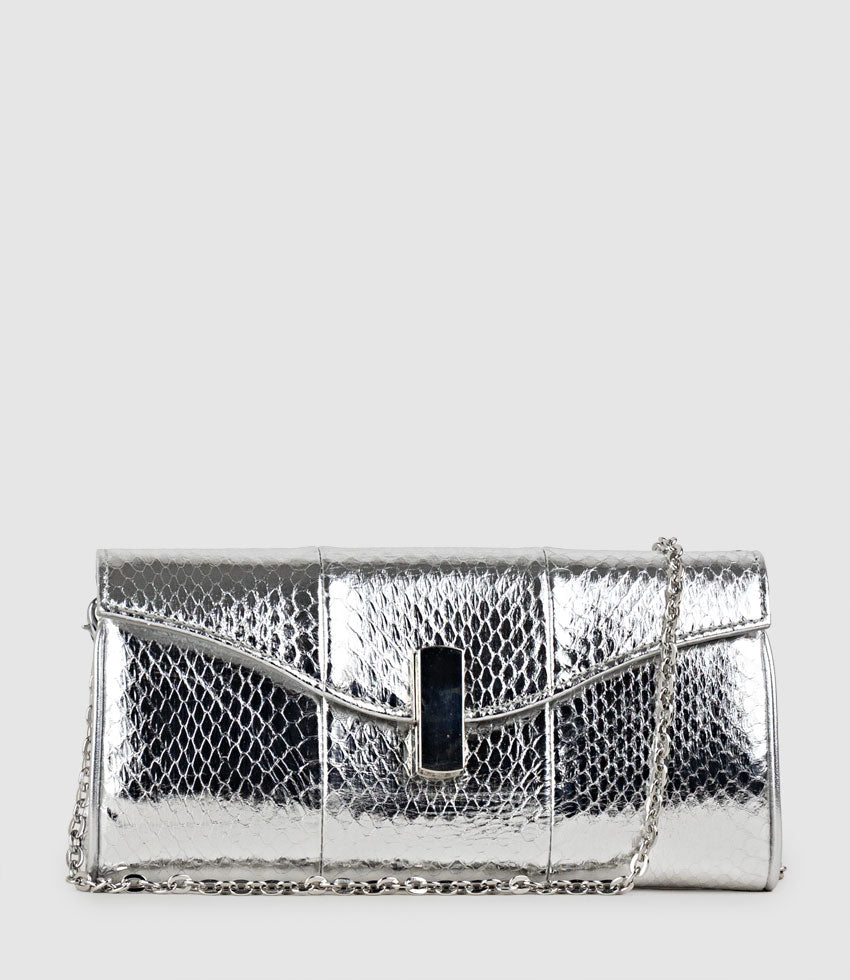 NAIA Foldover Clutch in Silver Snake - Edward Meller