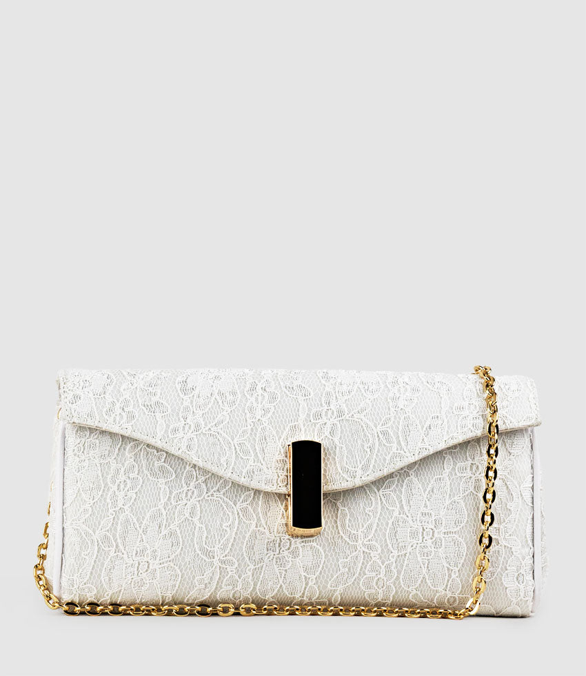 NAIA Foldover Clutch in White Lace - Edward Meller