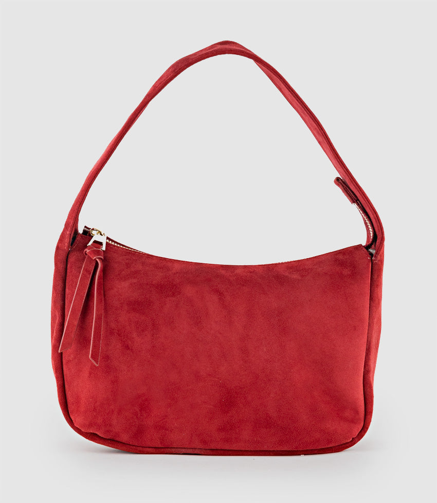 NARINA Large Soft Bag in Ruby Suede - Edward Meller