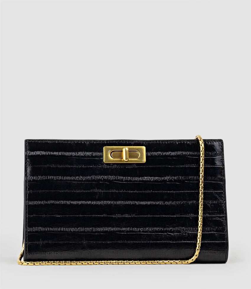 NAYLA Bag with Twist Hardware in Black Eel Print - Edward Meller