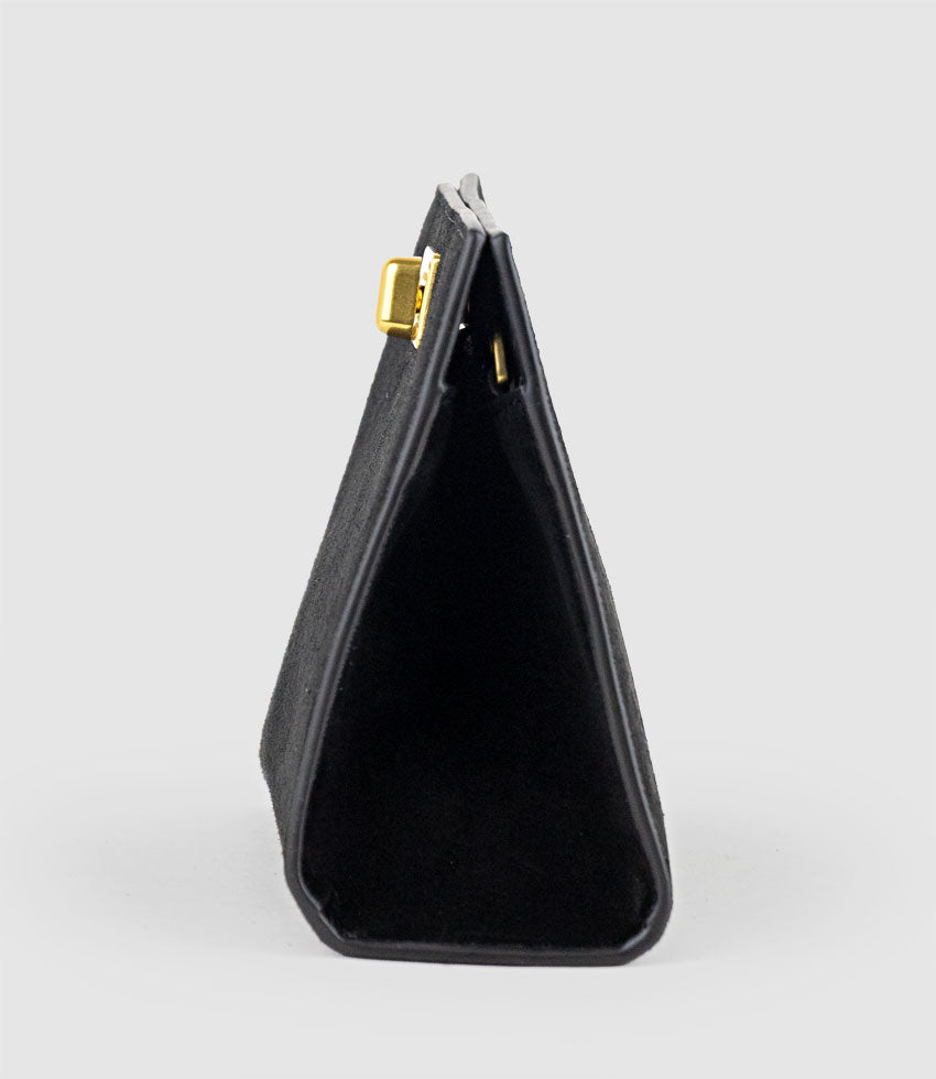 NAYLA Bag with Twist Hardware in Black Suede - Edward Meller