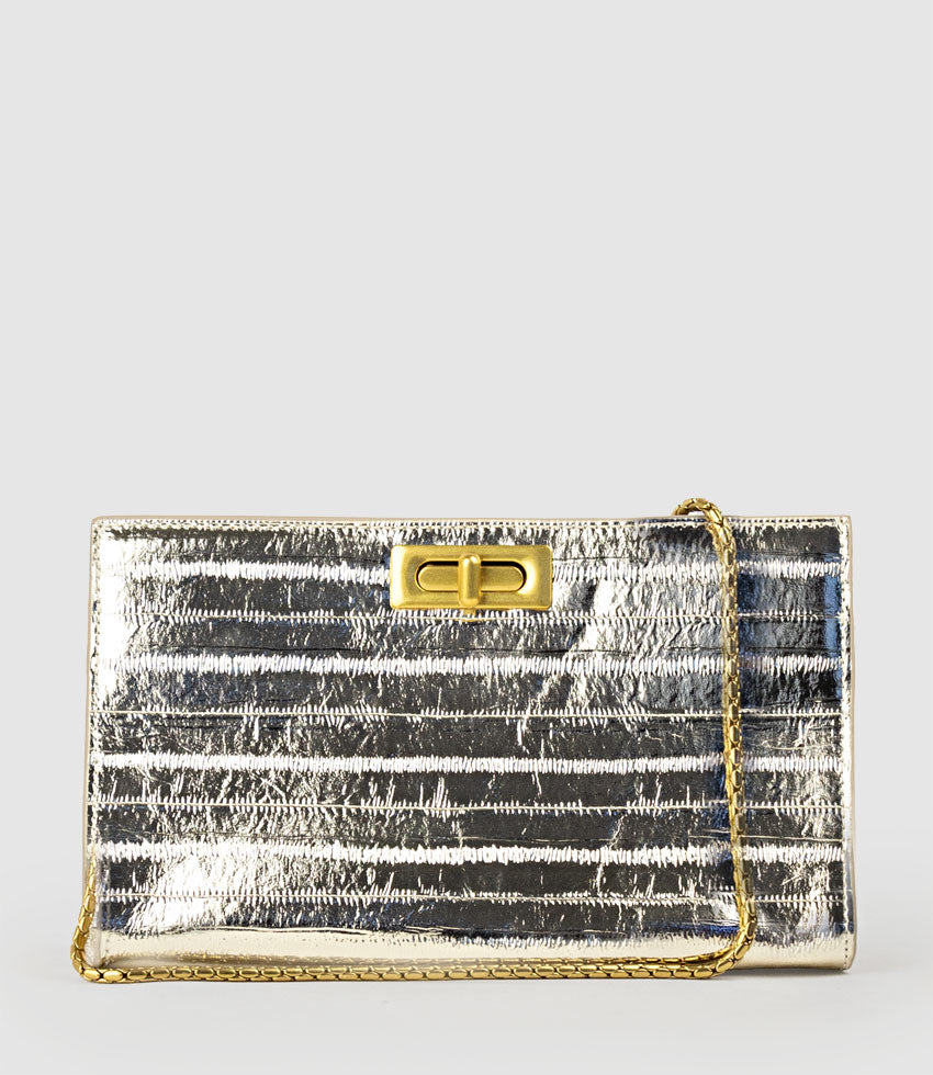 NAYLA Bag with Twist Hardware in Gold Eel Print - Edward Meller