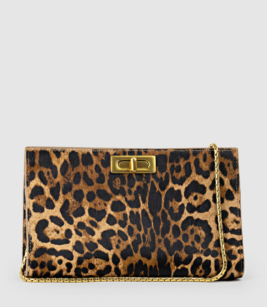 NAYLA Bag with Twist Hardware in Leopard Calf Hair - Edward Meller