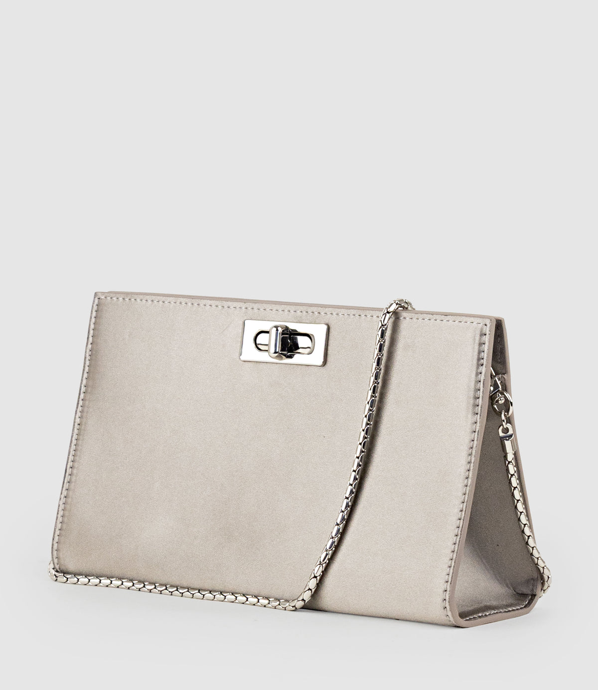 NAYLA Bag with Twist Hardware in Pewter Silk - Edward Meller