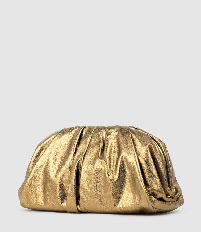 NEVA Ruched Frame Clutch in Brass - Edward Meller