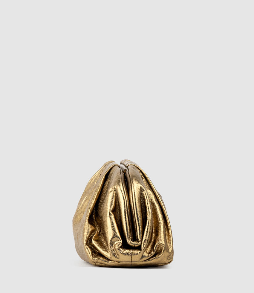 NEVA Ruched Frame Clutch in Brass - Edward Meller