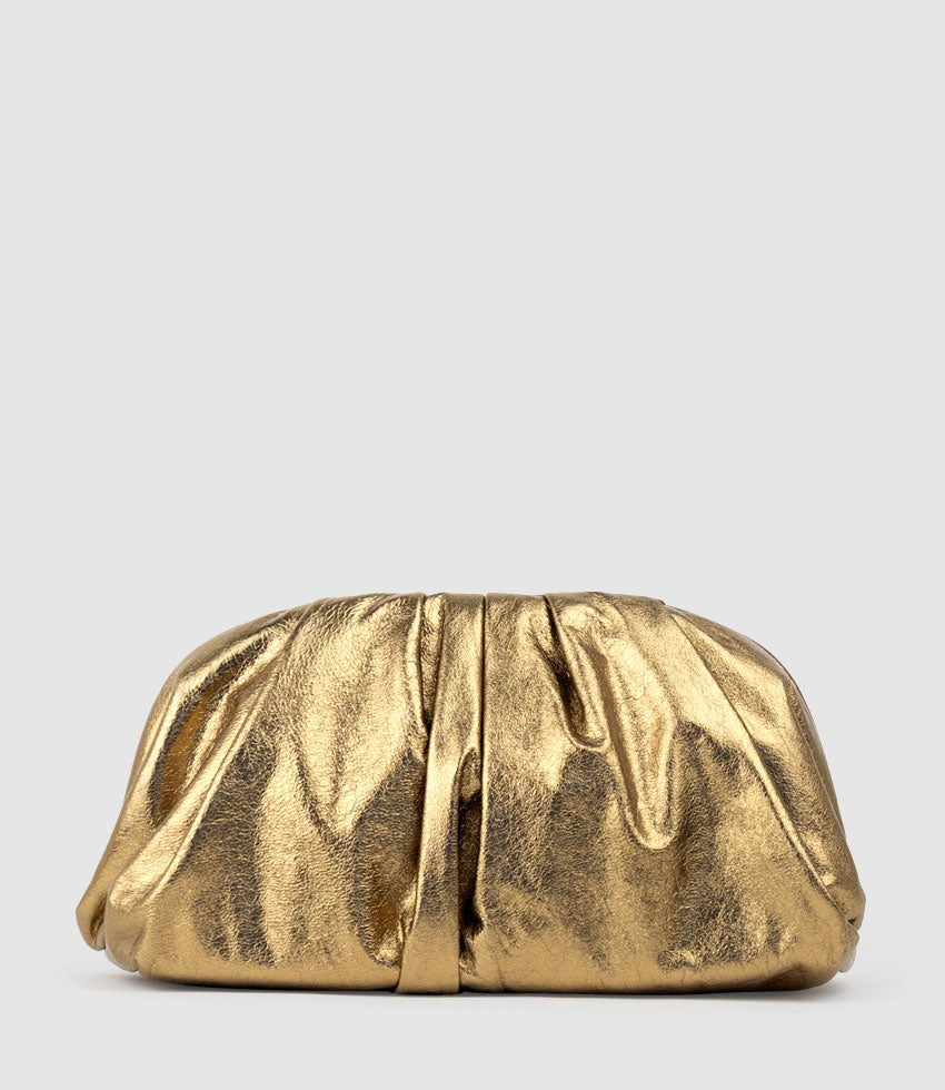 NEVA Ruched Frame Clutch in Brass - Edward Meller