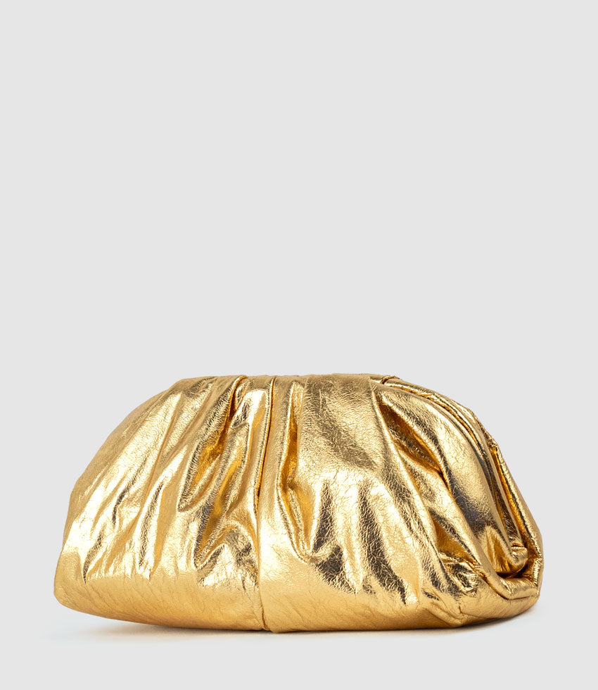 NEVA Ruched Frame Clutch in Gold - Edward Meller
