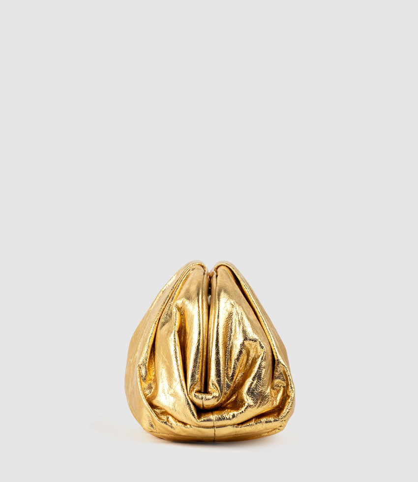 NEVA Ruched Frame Clutch in Gold - Edward Meller
